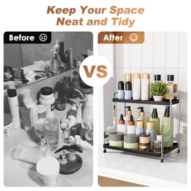 Makeup Organizer for Vanity Storage,Bathroom Organizer Countertop,Black Sliver 2 Tier Large Capacity Cosmetics Skincare Organizers for Dresser,Organizer Tray for Spinning Perfume Bedroom Corner