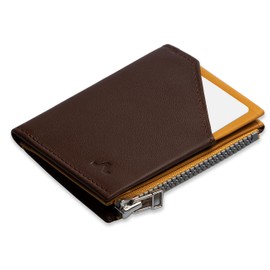 ROIK Men's Genuine Leather Wallet - Men's Wallet with RFID Protection - Card Case with Coin Compartment - Mini Wallet for Men - Compact Leather Wallet for Men - Zip Coin, Brown-mustard, Minimalist
