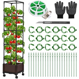 Lezmarket 1Pack Raised Garden Bed Planter Box with Trellis, Self Watering Tomato Planter Cage with Trellis, Plant Ties for Cucumber, Climbing Plant, Vegetable, Outdoor Tomato Pot for Patio, Garden