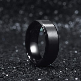 King Will Men's 8mm Black Titanium Wedding Ring Matte Finish Beveled Polished Edge 13.5