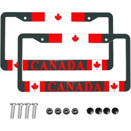 Canada Maple Flag License Plate Frames - 2 pcs Black Canada Flag Aluminum Holder Cover with Stainless Steel Screws Caps License Plate Frame Fits All License Plates in Canada. (Canada Maple)