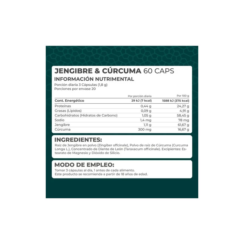 Suplemento Jengibre Curcuma (60 Caps) - Pronat