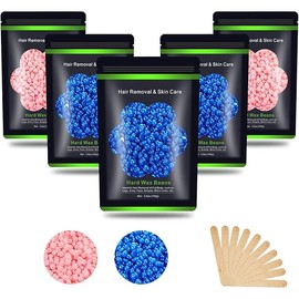 Wax Beads for Hair Removal 1.1 lb (17.6 oz), Hard Wax Waxing Beads Kit for Sensitive Skin Brazilian, Face, Bikini, Eyebrow, Legs, Painless for Women Men, 5 packs with 10 Sticks