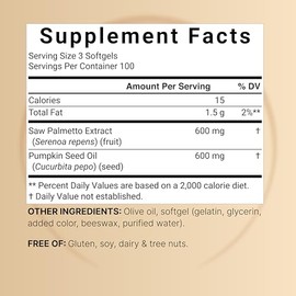 NatureBell Saw Palmetto Extract for Men with Pumpkin Seed Oil – 1,200 mg per Serving | 2‑in‑1 Formula | 300 Softgels, 100‑Day Supply | Non‑GMO, Gluten‑Free