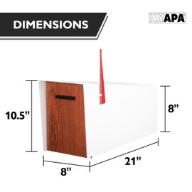 Ilyapa Modern Mailbox with Angle Design Post Mount - White Powder Coated Metal Mailbox with Wood Door - Waterproof for Parcels, Magnetic Close Door