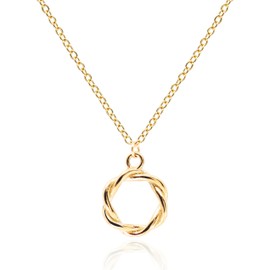 Dainty Twisted Circle Necklace for Women • 14K Gold Plated Stainless Steel Rope Round Pendant Necklaces • Non Tarnish Trendy Simple Jewelry [CN-TW-G]