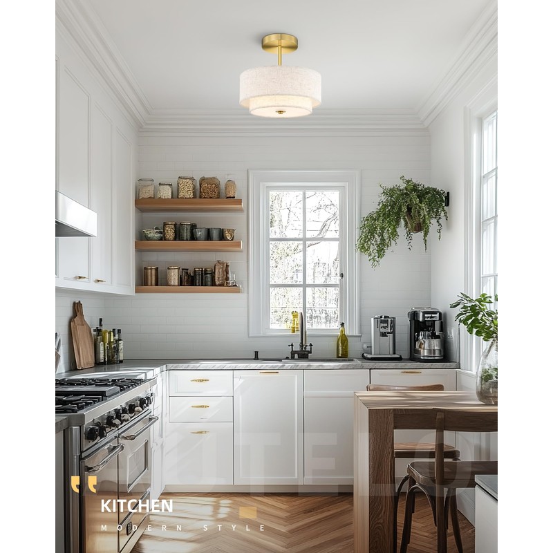 AUTELO Semi Flush Mount Ceiling Light, 12" Gold Light Fixtures