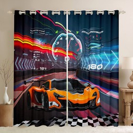 Feelyou Race Car Window Curtains Bedroom Living Room Boys Extreme Sports Curtains Kids Room Decor Boys Cool Car Window Drapes Car Sports Kids Bedroom Decor Window Treatments 52W X 84L，2 Panels