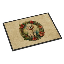 Caroline's Treasures DAC2409MAT Poodle Christmas Flowers Doormat Front Door Mat Indoor Outdoor Rugs for Entryway, Non Slip Washable Low Pile, 18H X 27W