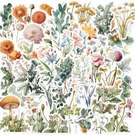 Cartoon Plants Nature Illustration Stickers for Children Teenagers Adult Girls,50PCS Green Plants Aesthetic Waterproof Decals for Scrapbook Water Bottle Journal Laptop Diary Album Envelop Guitar