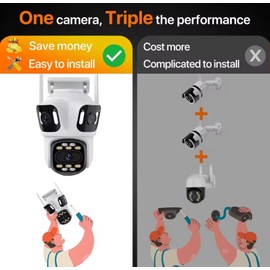 GESKS ICSEE 4K 8MP 3 Lens WiFi PTZ Security Camera, Alexa Supported/Night Vision/Motion Detection/360 Degree View/2-Way Audio/SD Card Support Network Surveillance Camera (Outdoor Triple Lens)