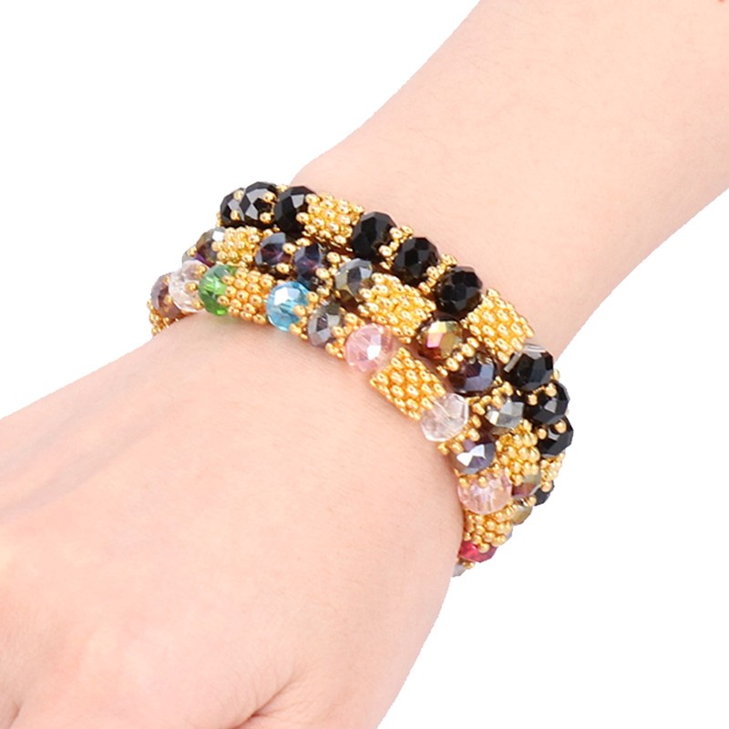 6pcs Beaded Bracelet Shiny Crystal Simple Style Women Girl Jewelry