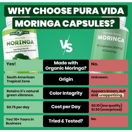 Pura Vida Moringa Powder Overall Health Booster Superfood For Smoothies Soups Juices Teas