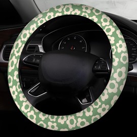 ADQWIOVL Car Steering Wheel Cover, Universal 15 Inch Neoprene Non-Slip Steering Wheel Covers, Funny Car Accessories for Women Men Fit Auto, Suvs, Truck Vintage Green Flowers