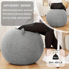65cm Exercise Ball Chair with Fabric Cover, Pilates Yoga Ball Chair for Home Office Desk, Pregnancy Ball & Balance Ball Seat to Relieve Back Pain, Improve Posture, Birthing Ball for Pregnancy - Color: grey, Size: 25.59inch