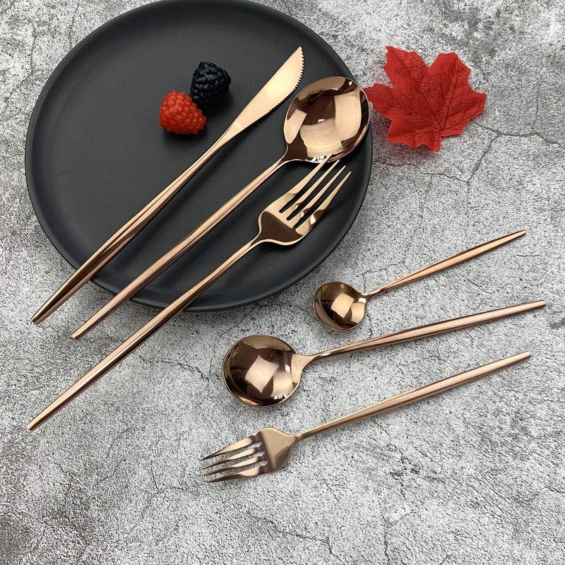 JASHII Silverware Set, Mirror Polished Copper Flatware Cutlery Set Service
