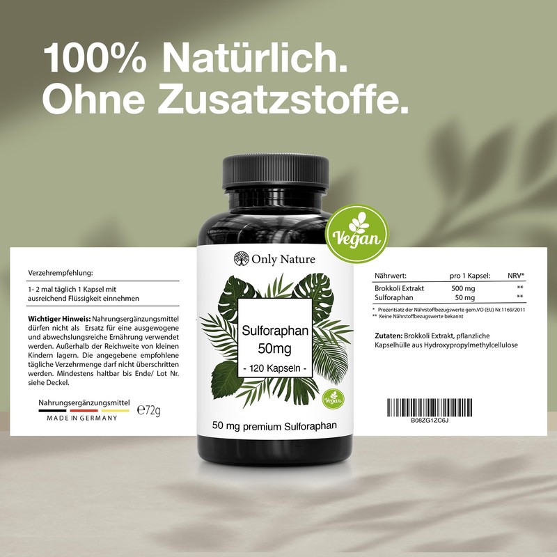Only Nature Broccoli Capsules - 50 mg Pure Sulforaphane -