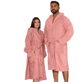 Dolce Vari DV 100% Egyptian Cotton Bathrobe Extra Absorbent Terry Toweling Luxury Dressing Gown With Big Pockets And Belt Soft Bathrobe (UK, Alpha, L, Regular, Regular, Blush-Pink)