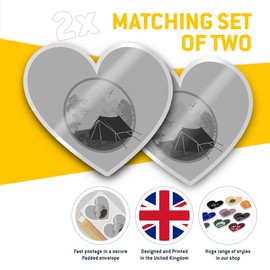 2 x 7.5cm Heart Stickers - Camping Tent Forest Decals 40662