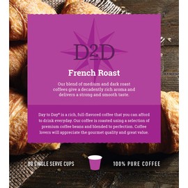 Day To Day French Roast Single Serve Coffee Cups, Fits Keurig K Cup Brewers, Box of 80 Coffee Pods