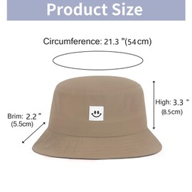 Kids Sun Hat Smile Face Bucket Hat for Girls Boys Summer Sun Protection Cotton Unisex Beach Cap (US, Numeric, 6 3/4, 6 7/8, Khaki)