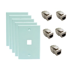 Sunnytech CAT7 RJ45 1200MHz Keystone Jack Shielded with Wall Plate (UL 94V-0 Fire Resist), 5 Pack