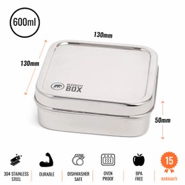 Elephant Box Square Salad Box | Stainless Steel Lunchbox, Salad Box, Food Storage, BPA Free Eco Friendly