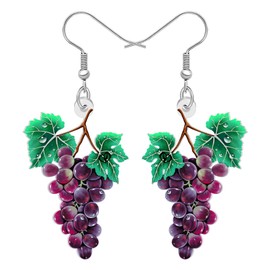 LONYOO Acrylic Flat Purple Grape Earrings Dangle Drop Fruit Earrings Food Jewelry Plant Lover Gifts for Women Mom (Purple)
