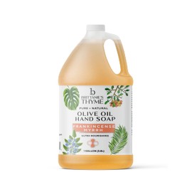 Brittanie's Thyme Organic Olive Oil Castile Liquid Soap Refill, 1 Gallon Frankincense Myrrh | Made with Natural Luxurious Oils, Vegan & Gluten Free Non-GMO, For Face, Body, Dishes, Pets & Laundry