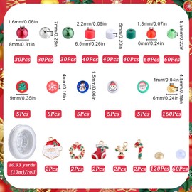 SUNNYCLUE 705Pcs Christmas Bead Kit Christmas Enamel Charms Xmas Charms Reindeer Candy Cane Santa Claus Charm,Christmas Clay Beads for jewellery Making Kit Necklace Earrings Bracelets DIY Gift Craft