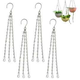 4 Pack Hanging Basket Chains – 3 Point 14 Inch (36cm) Metal Replacement Chains for Hanging Baskets, Flower Pots, Bird Feeders, and Garden Ornaments – Clip-On Heavy Duty Hanging Chains
