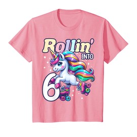 Kids Unicorn Roller Skate 6th Birthday 6 Year Old Party Girls T-Shirt