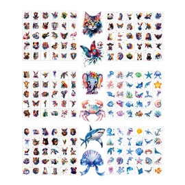 SEESUNO 180 Pcs 5 * 5cm Animal Temporary Tattoos for Kids, Watercolor Land and Marine Animals Theme Fake Tattoo Stickers for Boys Girls Party Bag Filler