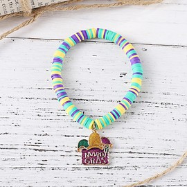 QRH Mardi Gras Clay Bracelets Carnival Bangles Charm Mask Pendant Stretch Bracelet for Women Holiday Outfit Accessories Jewelry -Style 1