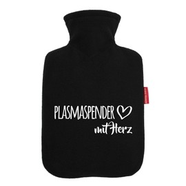 Huuraa Wärmflasche Plasmaspender mit Herz Geschenk 1,8 Liter Black Classic Veloursbezug Plasmaspender Präsent