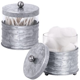 Autumn Alley Galvanized Bathroom Apothecary Jars Set, Farmhouse Bathroom Jars Qtip Holder Glass Dispenser- Rustic Vanity Organizer with Lids for Cotton Balls, Swabs, Rounds, Bath Salts 2-Glass Jars