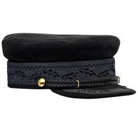 Sterkowski Men's Hamburg Style Cap with Woolen Crown and Embroided Tape UK 7 5/8 Black