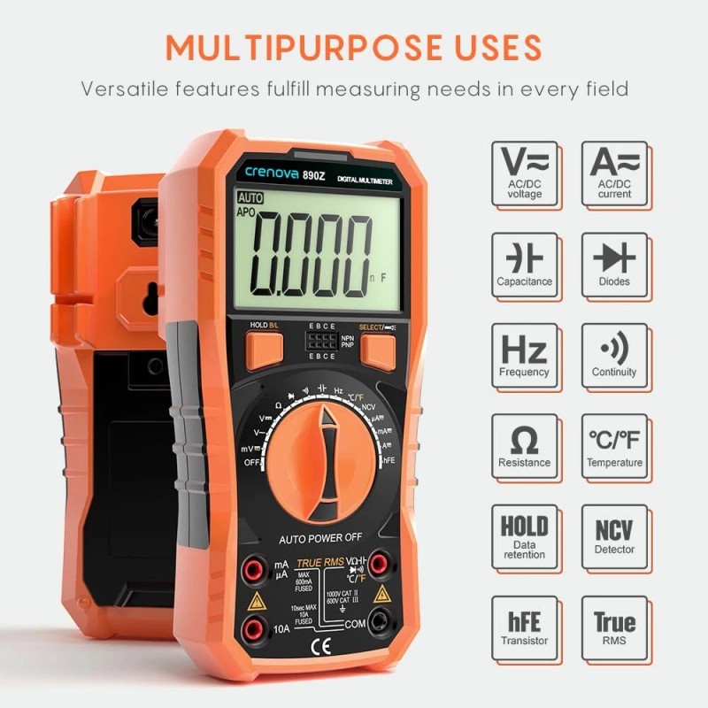 Crenova Digital Multimeter TRMS Multi Testers Auto-Ranging Volt Meter