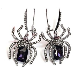 Betsey Johnson Rich Witch Spider Hematite Tone Purple Stone Drop Earrings