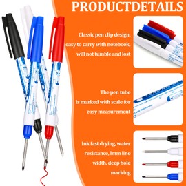 YUXIANLB 4 Pcs Long Head Deep Hole Marker Pens, Quick Dry Waterproof Fine Tip Markers for Metal, Wood, Plastic, Glass, Marking Pens for Carpenters, Builders, Electricians, DIY Enthusiast, Construction