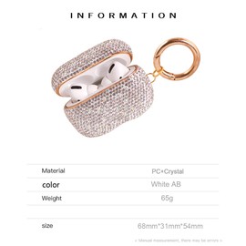 Sparkly Diamond Case for AirPods Pro 1&2 Generation with Keychain, Shockproof Protective Premium Bling Rhinestone Cover Skin Compatible with AirPods Pro Charging Case (PRO White AB+Gold Plated)