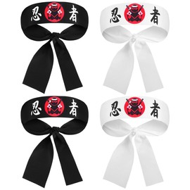 HANABASS 4 fasce Samurai in stile giapponese con design ninja alla moda versatile come foulard o bracciale in poliestere resistente per cucina uomo sport