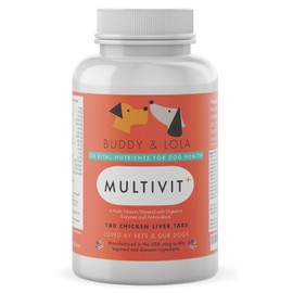 Multivitamin For Dogs Advanced Daily Supplements To Improve Dog Health Multivitamins, Nutrients, Calcium, Digestive Enzymes and Antioxidants 180 Chicken Liver Taste Chewable Tablets
