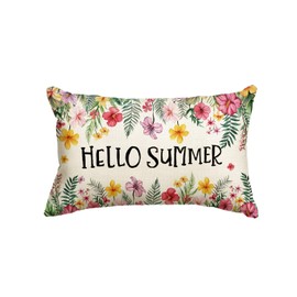 AVOIN colorlife Hello Summer Plumeria Throw Pillow Cover, 12 x 20 Inch Flowers Summer Party Holiday Cushion Case Decoration for Sofa Couch