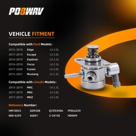 POBWAV HM10033 GDP208 EJ7Z9350A High Pressure Fuel Pump Compatible with Ford Edge Escape Explorer Focus Fusion Mustang/Lincoln MKC MKZ
