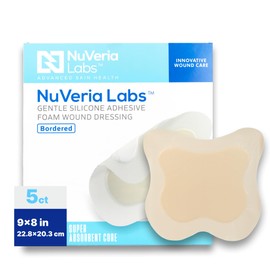Nuveria Labs Hospital Grade Sacral Bordered Silicone Foam Wound Dressing - Gentle Silicone Adhesive Helps minimize discomfort, 9 x 9" Sacrum-Shaped, 5 Each/Box