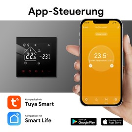 Digital Underfloor Heating Thermostat for Water Heating, WiFi Smart Room Thermostat Underfloor Heating Programmable Compatible with Tuya Alexa and Google Assistant, Touchscreen Digital Black 3A