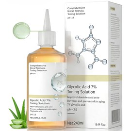 Tnico Facial con cido Gliclico al 7 Exfoliante Qumico para Puntos Negros, Poros y Acn - 240ml para Piel Grasa y Mixta, Elimina Manchas y Arrugas,...  