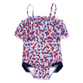 RuffleButts Red White and Bloom Single Ruffle One Piece - 4T