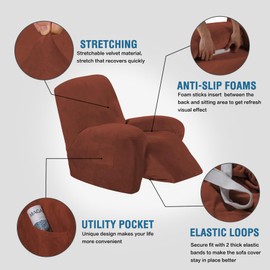 H.VERSAILTEX Stretch Recliner Slipcovers Recliner Chair Cover Sofa Furniture Cover 1-Piece Modern Rich Velvet Plush Form Fit Stylish Protector Feature Rich and Soft Fabric (Recliner, Rust)